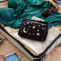 Pochette de maquillage personnalisée en velours brodé style coréen, grande capacité, organiseur de cosmétiques avec appliques, étui à pinceaux de maquillage zippé pour voyage