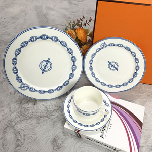 Juego de Platos de Porcelana Ecológica para Comedor, Estilo Nórdico de Lujo, 4 Piezas, Blanco y Azul, Oferta Especial, Regalos en Caja, Estilo Rústico - Product Image 2
