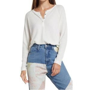 Girls <b>White</b> Waffle Knit <b>Long</b> <b>Sleeve</b> <b>T</b> <b>Shirts</b> Basic Blank Boyfriend Polyester Rayon Pullover Women Knitted Top Over Size - Product Image 1