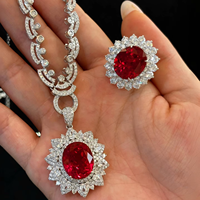 Ensemble de bijoux en or blanc 18 carats avec rubis et diamants de laboratoire couleur D, pendentif et bague, motif floral, cadeau de haute qualité uniquement