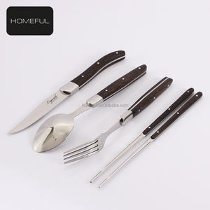 <span class=keywords><strong>Service</strong></span> de couverts de luxe réutilisables en acier inoxydable <span class=keywords><strong>Laguiole</strong></span> 4 pièces avec wengé, <span class=keywords><strong>couteau</strong></span> à steak, <span class=keywords><strong>fourchette</strong></span>, cuillère et baguettes inclus - Product Image 5