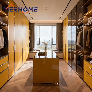 Tủ quần áo walk-in hiện đại YIERHOME màu vàng nhôm |   Cửa kính + Đèn thông minh + Ngăn kéo tùy chỉnh - Product Image 1