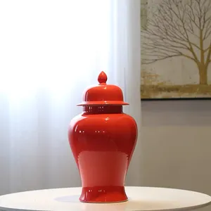 High Temperature New Chinese Handmade Ceramic Ginger Jar Glazed Surface Porcelain Flower Vase With Lid