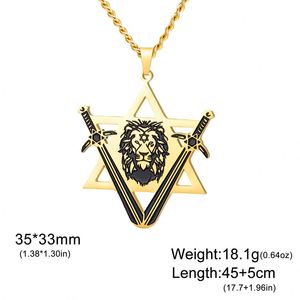 Collar Myshape Victory Swords con el <span class=keywords><strong>León</strong></span> de Judá y la Estrella de David, Cadena de Eslabones de Acero Inoxidable, Amuleto de Protección Judaico - Product Image 5