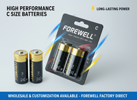FOREWELL Pile alcaline super puissante 1,5 V C LR14 8000 mAh 12 Wh fiable pour télécommandes, audio professionnel et jouets électroniques