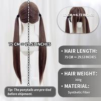Perruque synthétique longue à deux queues, marron 30 pouces avec frange, queue de cheval pré-nouée, perruque cosplay pour femme, approvisionnement direct usine