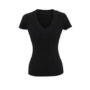 Camiseta de Punto de Manga Corta con Cuello en V para Mujer, Corte Ajustado, Estilo Sexy y Versátil - Product Image 5
