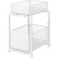 Organisateur de cuisine à 2 niveaux en forme de H, réglable en hauteur, sous l'évier, avec tiroir coulissant séparé, étagère de rangement, organisateur d'épices
