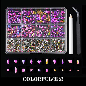 Piedras de Resina 3D Multiforma para Uñas, 12 Rejillas, Gemas de Cristal de Base Plana, Set de Decoración para Manicura con Herramienta de Pinzas y Bolígrafo - Product Image 6
