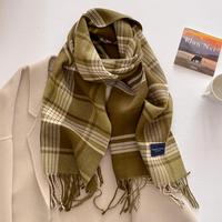 Écharpe en plaid élégante pour femme, automne-hiver, toute occasion, nouvelle mode, épaisse, chaude, confortable, écharpe de cou avec bordure à franges, vente en gros