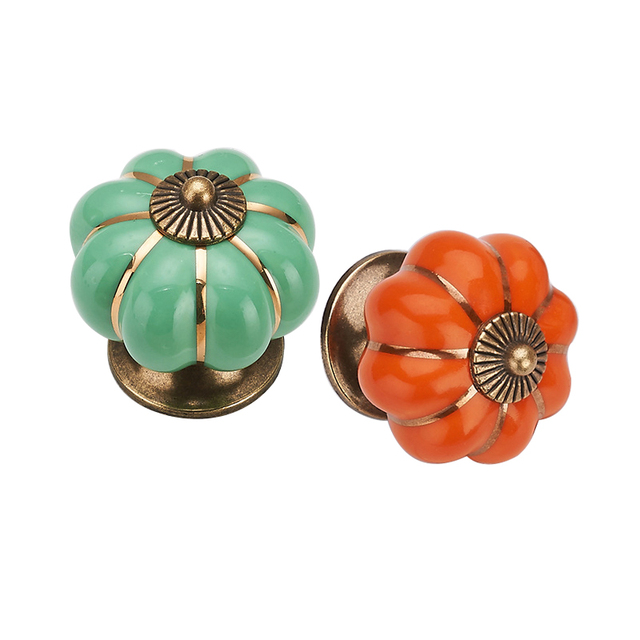 10Pcs White Round Ceramic Pumpkin Cabinet and Furniture Knobs Pulls Chrome Finished Base Drawer Handles Door Hardware Knob