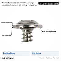 Pan Head Screw with Integrated Washer Flange 304/316 Stainless Steel Self Drilling 4.2 x 25 mm Phillips Drive Wholesale