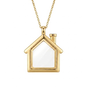 Collar con Colgante en Forma de Casa de Cobre Natural Chapado en Oro de 24k, Piedra de Nacimiento de Diciembre, Diseño de Letra y Flor en Caja Abrible y Cerrable, Unisex - Product Image 4