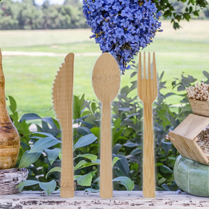170Mm Chất Lượng Cao Tùy Chỉnh 100% Tre Bộ Dao Kéo Phân Hủy Sinh Học Dùng Một Lần Muỗng Dao Nĩa Cho Đi Du Lịch Cắm Trại Đám Cưới - Product Image 2