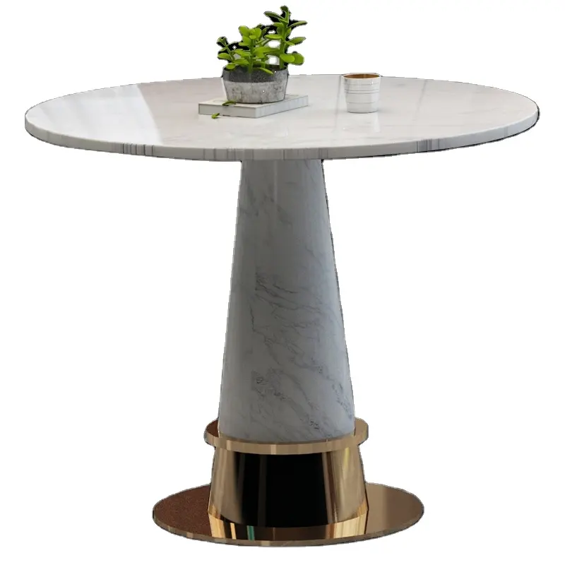 Mesa de café pequena redonda luxuosa de aço inoxidável, mesa redonda para jantar, mármore, apartamento nórdico