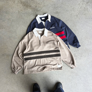 Chemises polo rugby surdimensionnées à manches longues et boutonnées pour hommes, en coton 100% French Terry rayé, personnalisées - Product Image 1