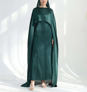 Robe longue en soie de luxe LEDUO pour femmes, avec cape amovible, design 2-en-1, manches classiques et dos corset. - Product Image 2