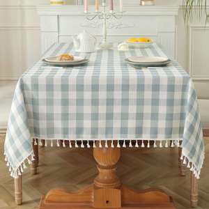 Soft Washable Geometric Checkered Linen Look Fabric Wrinkle Free Pastel Plaid Decorative Dining Picnic Party <b>Tablecloth</b> - Product Image 4
