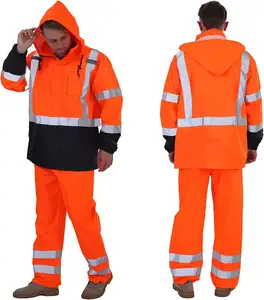 Rain Suits High Visibility Reflective Safety Jacket Lightweight Rain Gear Waterproof for Men Waterproof with Mesh Zipper