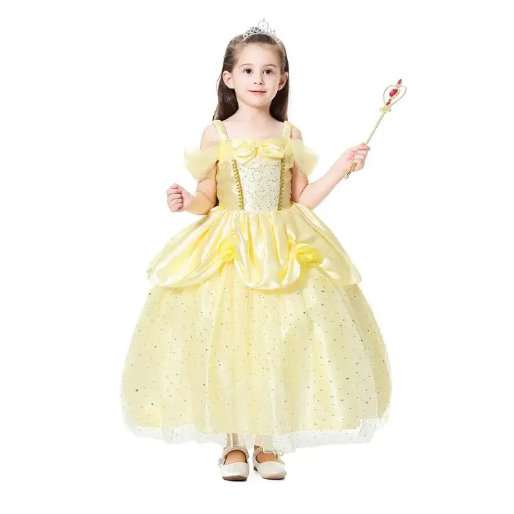 Princesa Belle niños traje de fiesta vestido amarillo bebé niña princesa