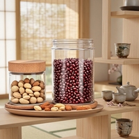Vente flash : bocaux ronds en verre pour aliments, épices, biscuits, avec couvercle en bois de bambou, 220 ml, 300 ml, 420 ml, 660 ml, 730 ml