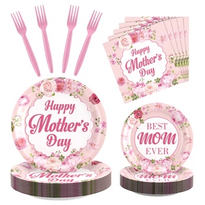 Ensemble de décoration de fête de la fête des mères plateau en <span class=keywords><strong>papier</strong></span> jetable tasse <span class=keywords><strong>serviette</strong></span> thème fleur Style chinois - Product Image 6