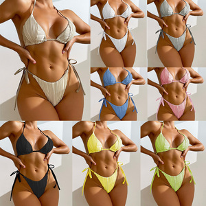 Fabricante de trajes de baño texturizados de 8 colores, traje de baño de 2 piezas, bikini micro sexy con tiras para mujer con busto grande - Product Image 1