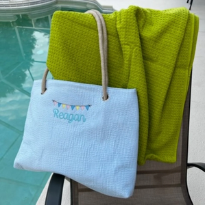 Trống Tote Túi phụ nữ lớn Satchel Pouch túi xách tùy chỉnh seersucker Túi bãi biển - Product Image 1