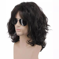 Perruque en cheveux synthétiques de haute qualité, perruque homme noire, cheveux longs bouclés et volumineux en fibres chimiques