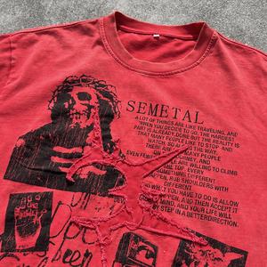 Chemises streetwear en coton épais de haute qualité, t-shirts graphiques surdimensionnés, t-shirts personnalisés à col rond, t-shirts effet délavé pour hommes - Product Image 3