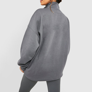 Fabricante de lana de algodón de peso pesado <span class=keywords><strong>media</strong></span> <span class=keywords><strong>cremallera</strong></span> en blanco mujeres sudaderas de gran tamaño sólido Stand Collar mujeres <span class=keywords><strong>cremallera</strong></span> sudaderas - Product Image 3