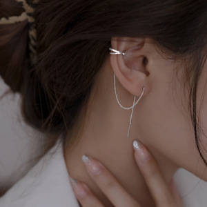 <span class=keywords><strong>Boucle</strong></span> <span class=keywords><strong>d</strong></span>'<span class=keywords><strong>oreille</strong></span> manchette non-percée couleur <span class=keywords><strong>argent</strong></span> avec pampille en cristal pour femme, bijou de piercing de cartilage avec chaîne en strass brillant - Product Image 1