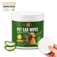 Lingettes nettoyantes pour oreilles d'animaux, 100 lingettes rondes à l'aloe vera pour chiens et chats, emballage en boîte OEM ODM