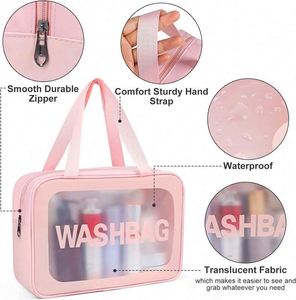 <b>Pink</b> Cosmetic Bag Custom Logo Printed Fashion Makeup Bag Waterproof Frosted Pvc Bag - Product Image 5