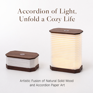 Lampada di Carta Rettangolare Pieghevole per Piccoli Spazi, <span class=keywords><strong>Luce</strong></span> LED Espandibile Verticale con Base in Legno, Ricaricabile USB-C, Salvaspazio - Product Image 4