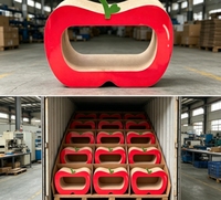 Grande griffoir-caverne ondulée pour chat en forme de pomme rouge avec décor feuille verte, entrée creuse, lit de repos double usage et nid pour aiguiser les griffes