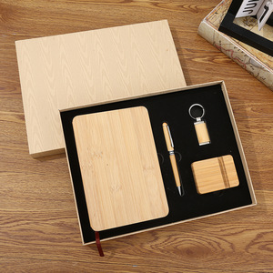 Wood Texture Holiday Gift A5 Notebook Keychain Business Card Holder Promotion Pen Set Souvenir Gift Set