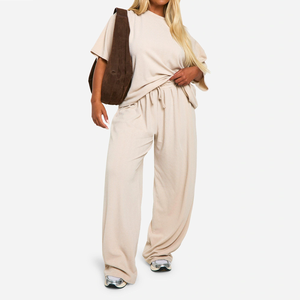 Vêtements pour femmes haut de gamme OEM, t-shirt confortable à coupe ample et pantalon large, vêtements pour femmes, ensembles de 2 pièces pour femmes, ensemble décontracté - Product Image 1