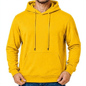 Sudadera con Capucha para Hombre, Color Sólido, Corte Regular, Informal, Tejida, con Bolsillos Amarillos, para Otoño - Product Image 1