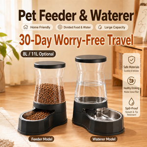Comedero y Bebedero Automático para Perros y Gatos JP Gravity de Plástico, 8L 11L, Dispensador de Agua y Comida con Tazón Dividido, Botella para Uso Doméstico - Product Image 1