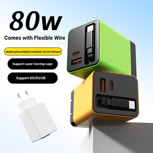 Cargador GaN con Cable Retráctil PD de 80W, <span class=keywords><strong>Carga</strong></span> Rápida, Compatible con <span class=keywords><strong>Apple</strong></span>/Huawei/Xiaomi, Enchufe Plegable, Cargadores para Teléfonos Móviles - Product Image 2