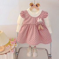 Robe de princesse à pois pour bébé fille, tenue légère d'automne avec manches à volants et décor de lapin