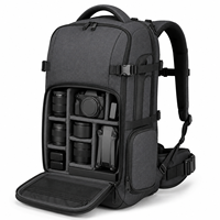 Grand sac à dos pour appareil photo gris foncé, sac de photographie DSLR avec coque rigide et sangles de compression pour les voyages en avion