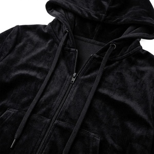<b>Women's</b> <b>Black</b> 100% Cotton Solid Velour Autumn Tracksuit Set Hooded Zip-Up Front Logo <b>Jacket</b> and Sweatpants 2-Piece Outfit - Product Image 6