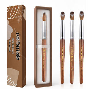 Cọ vẽ móng tay lông chồn Kolinsky 100%, cán gỗ hồng sắc cao cấp, hình oval/gợn sóng, mềm mại, dùng cho acrylic, bán buôn - Product Image 1