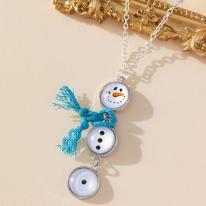 Cute Cartoon Snowman Button Pendant Necklace Zinc Alloy Blue <b>Red</b> <b>Scarf</b> Christmas Winter Gift Jewelry - Product Image 4
