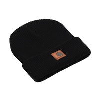 Bonnet tricoté jacquard en tissu chaud couleur unie, style européen et américain, avec petite étiquette en cuir, pour femme adulte, collection automne-hiver, transfrontalier