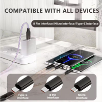 UC019 Led colorido Universal 3 en 1 Cable Usb 3A carga rápida Usb C Cable para cargador de teléfono productos de tendencia 2026 recién llegados