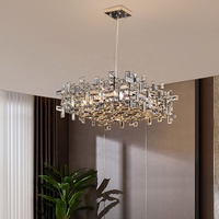 Lustre en cristal LED sur mesure en fer de grande taille pour bar, club, salle à manger, salon, intérieur