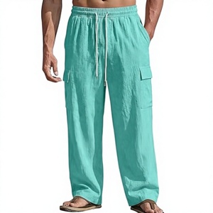 Mens Fleece Cargo Sweatpants <b>Drawstring</b> Elastic Waist Trousers with Pockets Baggy Straight Leg Athletic <b>Pants</b> Mint Green - Product Image 1